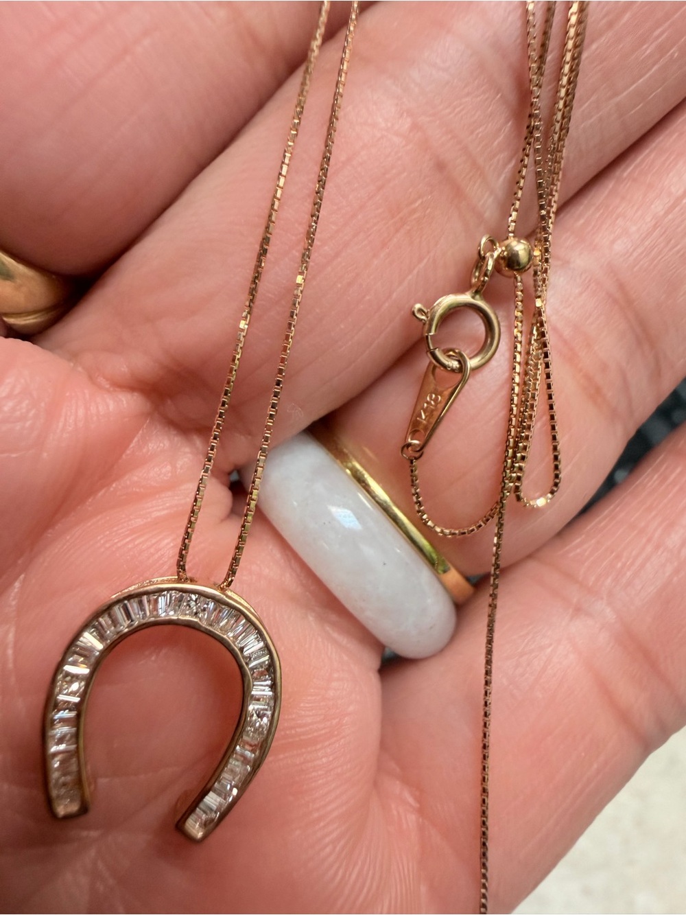 Rose Gold Horseshoe Pendant Necklace with Clear Stones